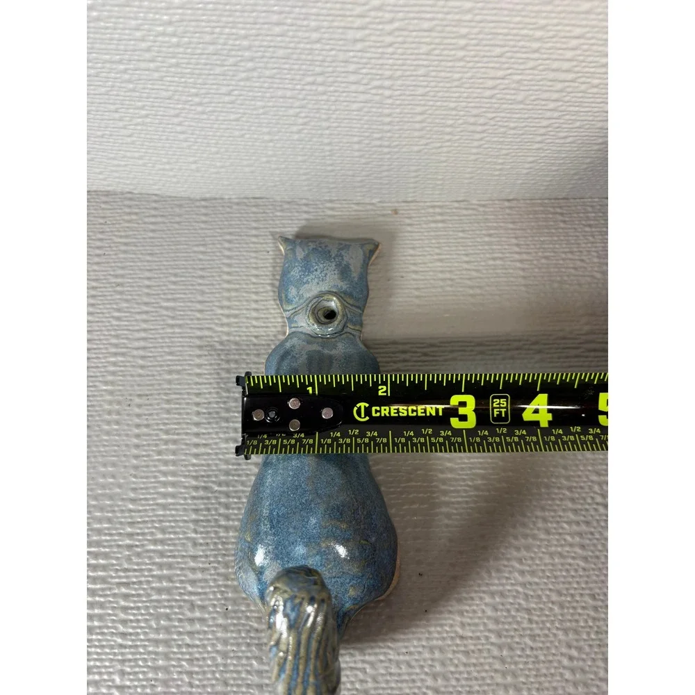 Studio Pottery Blue Glazed Ceramic Cat Wall Hook Key Hanger Handcrafted 7 inch